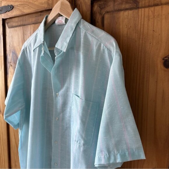 Vintage 80’s Men’s Light Blue Pinstripe Short Sleeve Shirt Button Down - Large - Picture 10 of 15